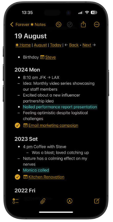 A Day entry in Forever Notes